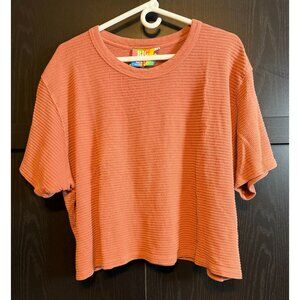 Big Bud Press Women's Orange Honeycomb Textured Short Sleeve Crop Shirt 4XL